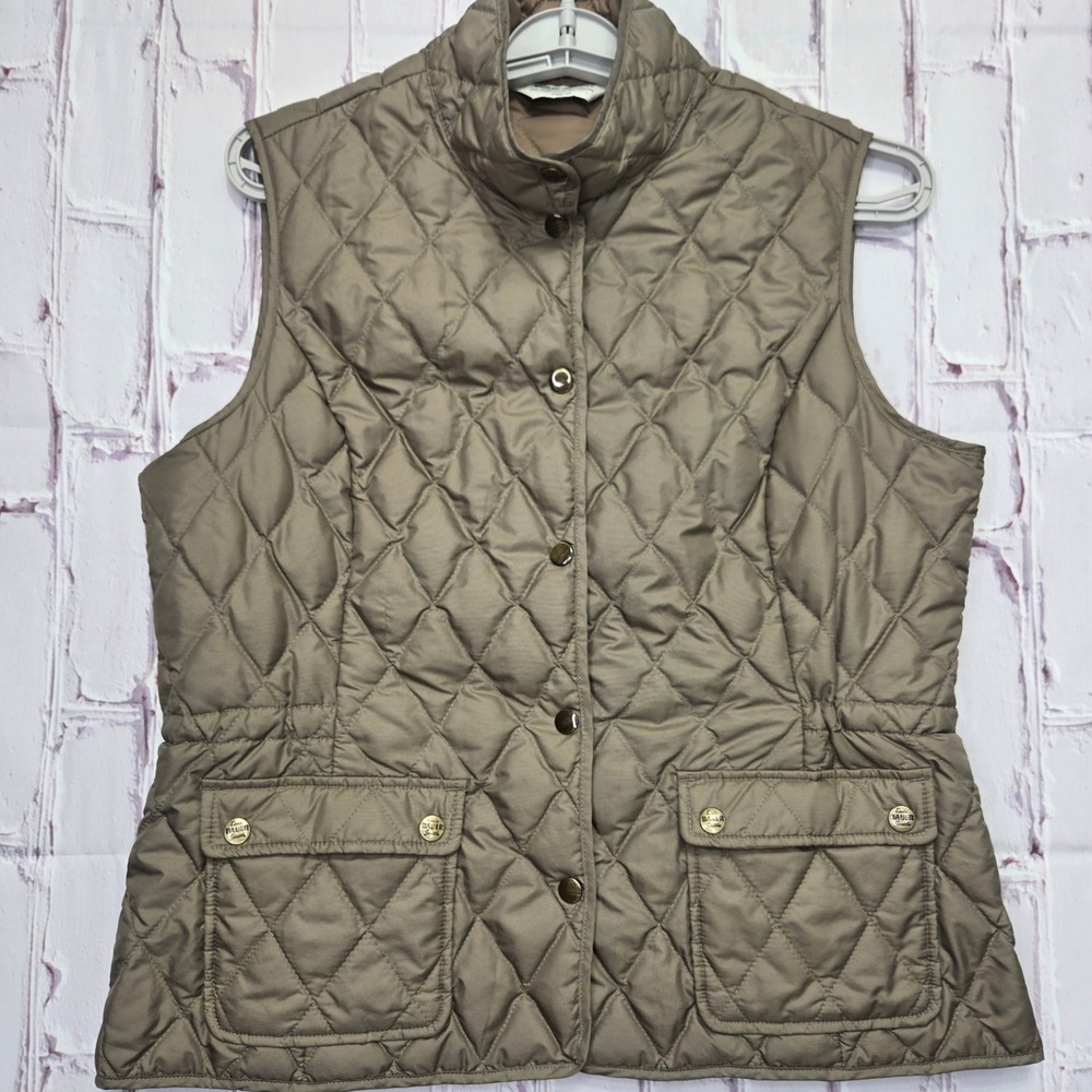 Eddie Bauer Quilted Vest Taupe Brown Down Fill Puffer Outdoor Work Women Large